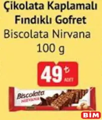 BİSCOLATA NİRVANA ÇİKOLATA KAPLAMALI FINDIKLI GOFRET 100 G
